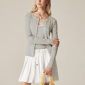 J.Crew Fine Rib Knit Cardigan Womens M White Blue Stripe Button Front Slim Fit